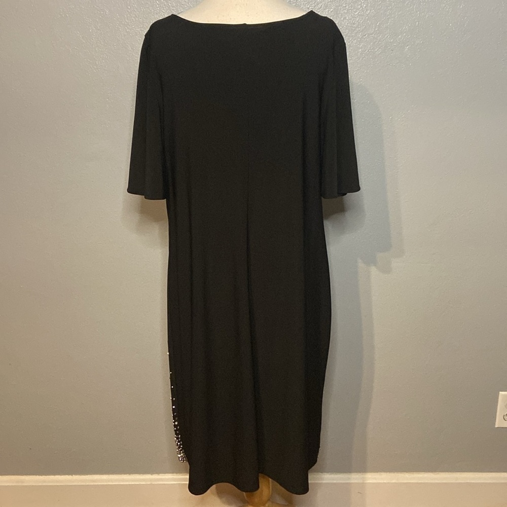Roz & Ali Black Dress Split Short Sleeves Beaded Pull On Style Woman 1X - Picture 5 of 10
